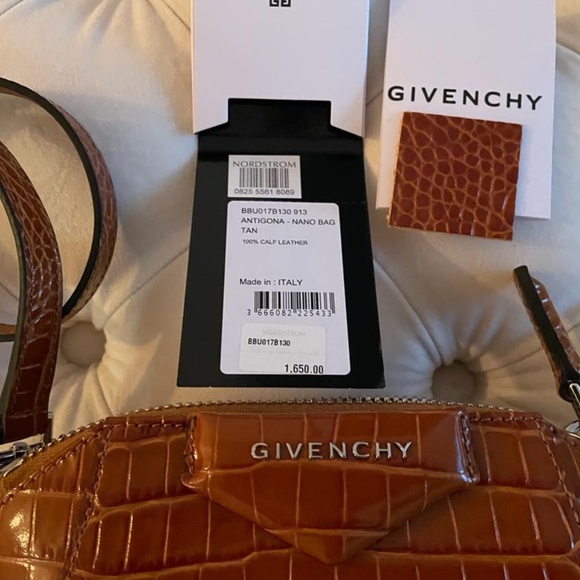 Givenchy Nano Antigona Croc-Embossed Tan Leather Crossbody Bag - Picture 1 of 7